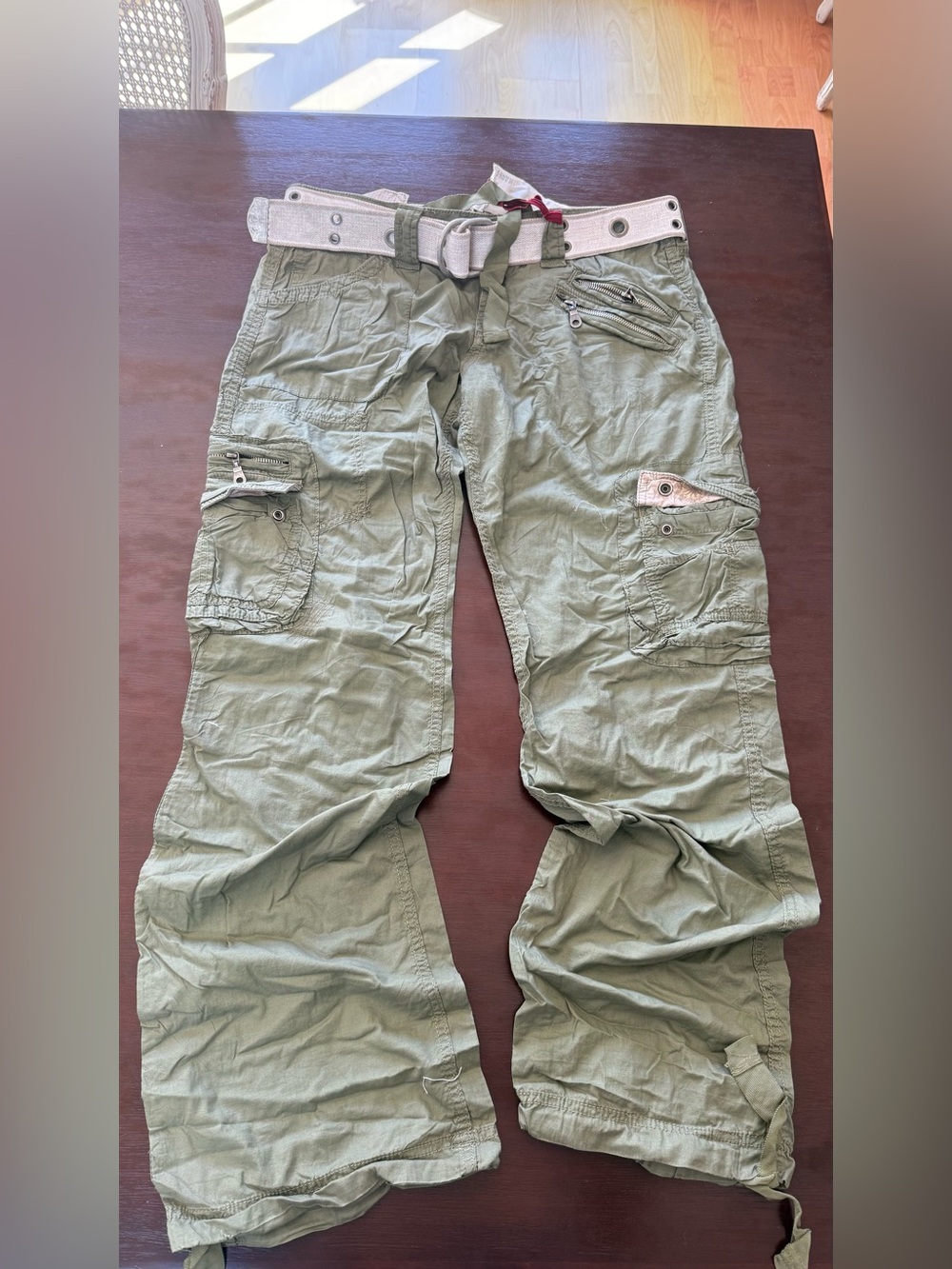 Women's Olive Green Cargo Utility Pants with Belt